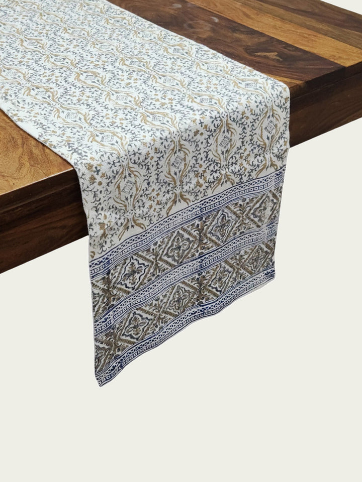 82 x 13 Deep cream Pure Linen Hand Block Printed Table Runner