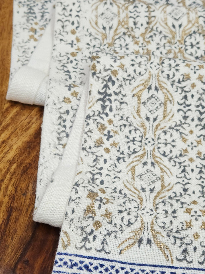 82 x 13 Deep cream Pure Linen Hand Block Printed Table Runner