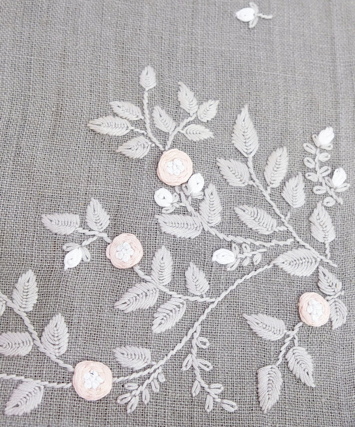 13"x85"  6 Seater Gray Hand Embroidered Pure Linen Dining Table Runner
