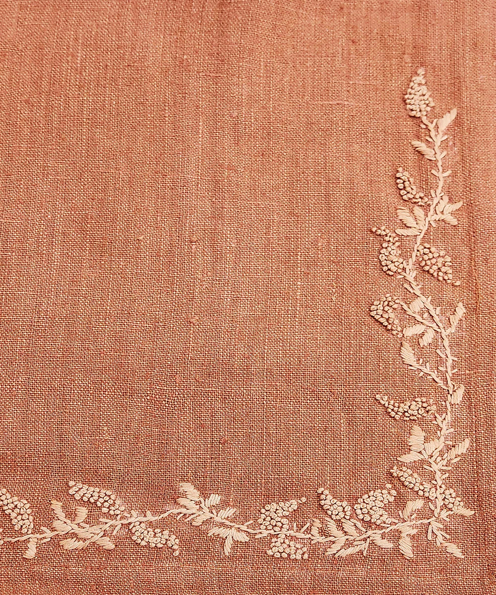 13"x85"  6 Seater Rustic Brown Hand Embroidered Pure Linen Dining Table Runner