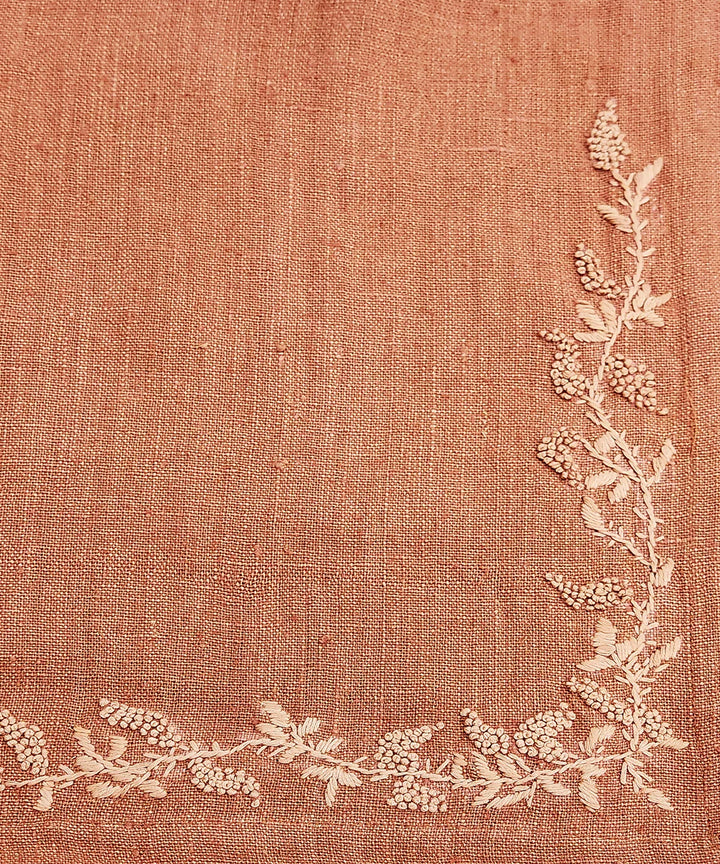 13"x85"  6 Seater Rustic Brown Hand Embroidered Pure Linen Dining Table Runner