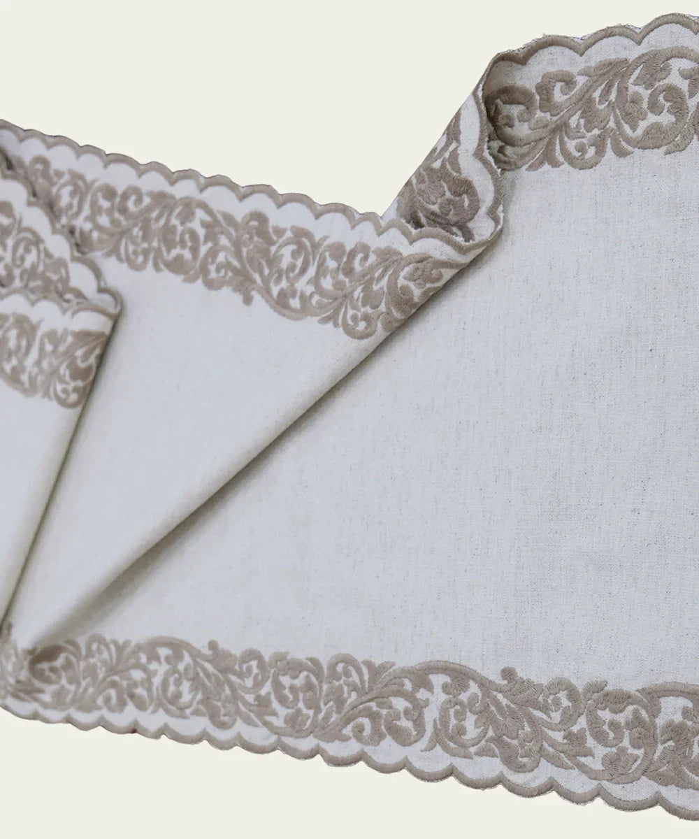 6 Seater Natural Cotton Flex Cutwork Embroidered Table Runner (13"x78") | SHOBITAM