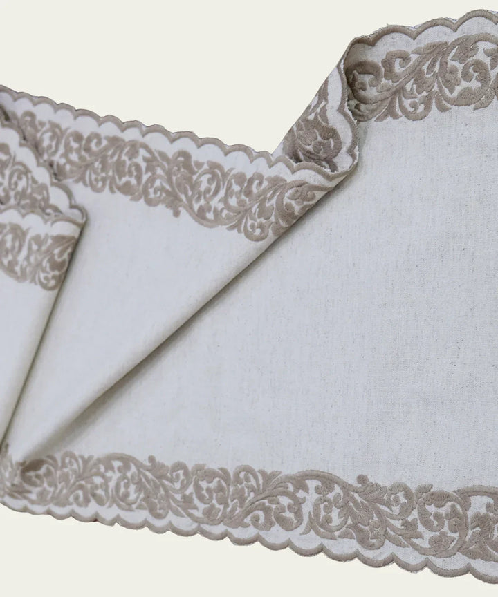 6 Seater Natural Cotton Flex Cutwork Embroidered Table Runner (13"x78") | SHOBITAM