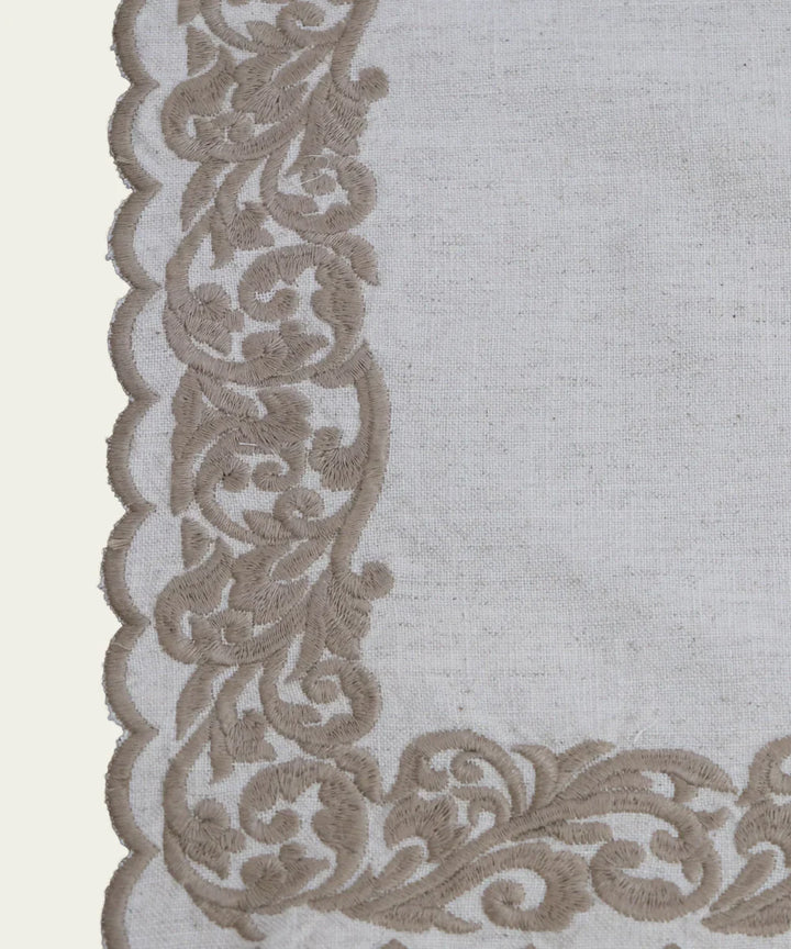 6 Seater Natural Cotton Flex Cutwork Embroidered Table Runner (13"x78") | SHOBITAM