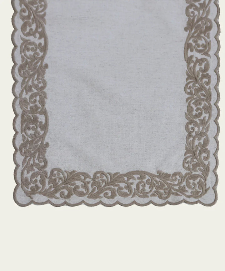 6 Seater Natural Cotton Flex Cutwork Embroidered Table Runner (13"x78") | SHOBITAM