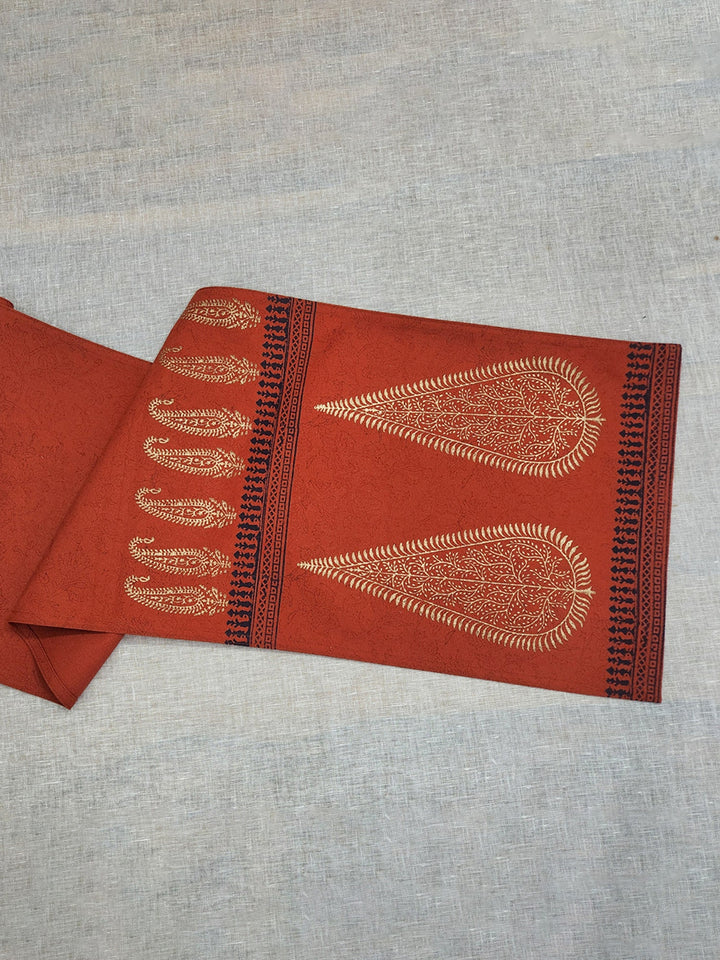 82 x 13 Burnt Orange Hand Block Printed Cotton Canvas Table Runner