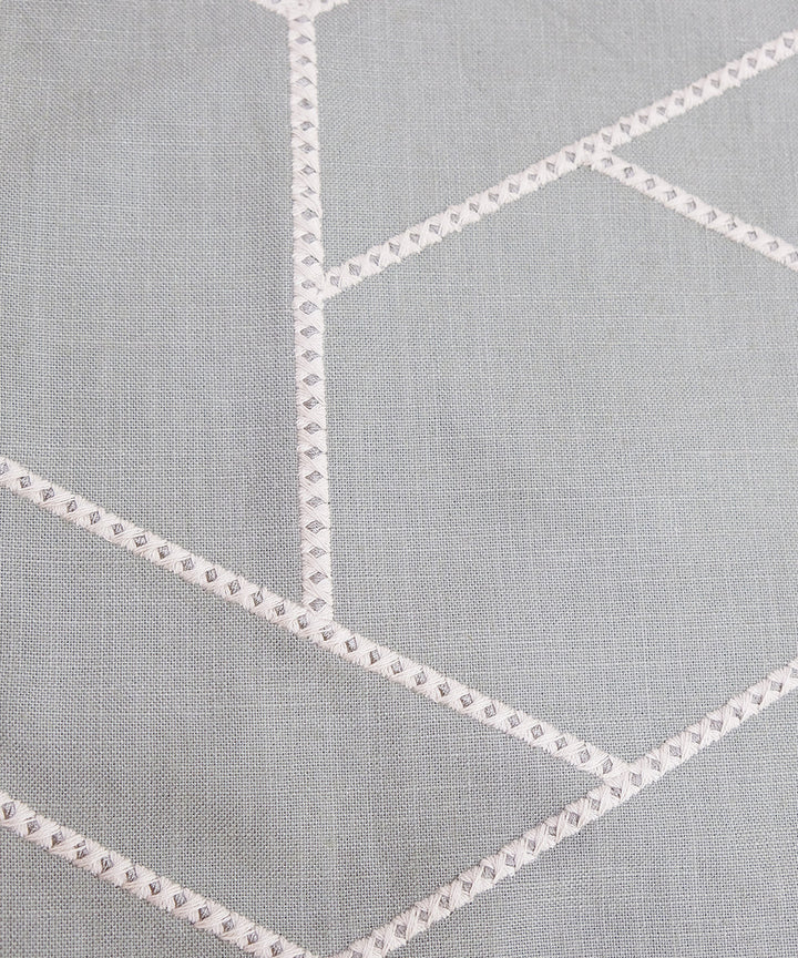 6 seater Greenish Grey Geo Embroidered Cotton Table Runner | SHOBITAM