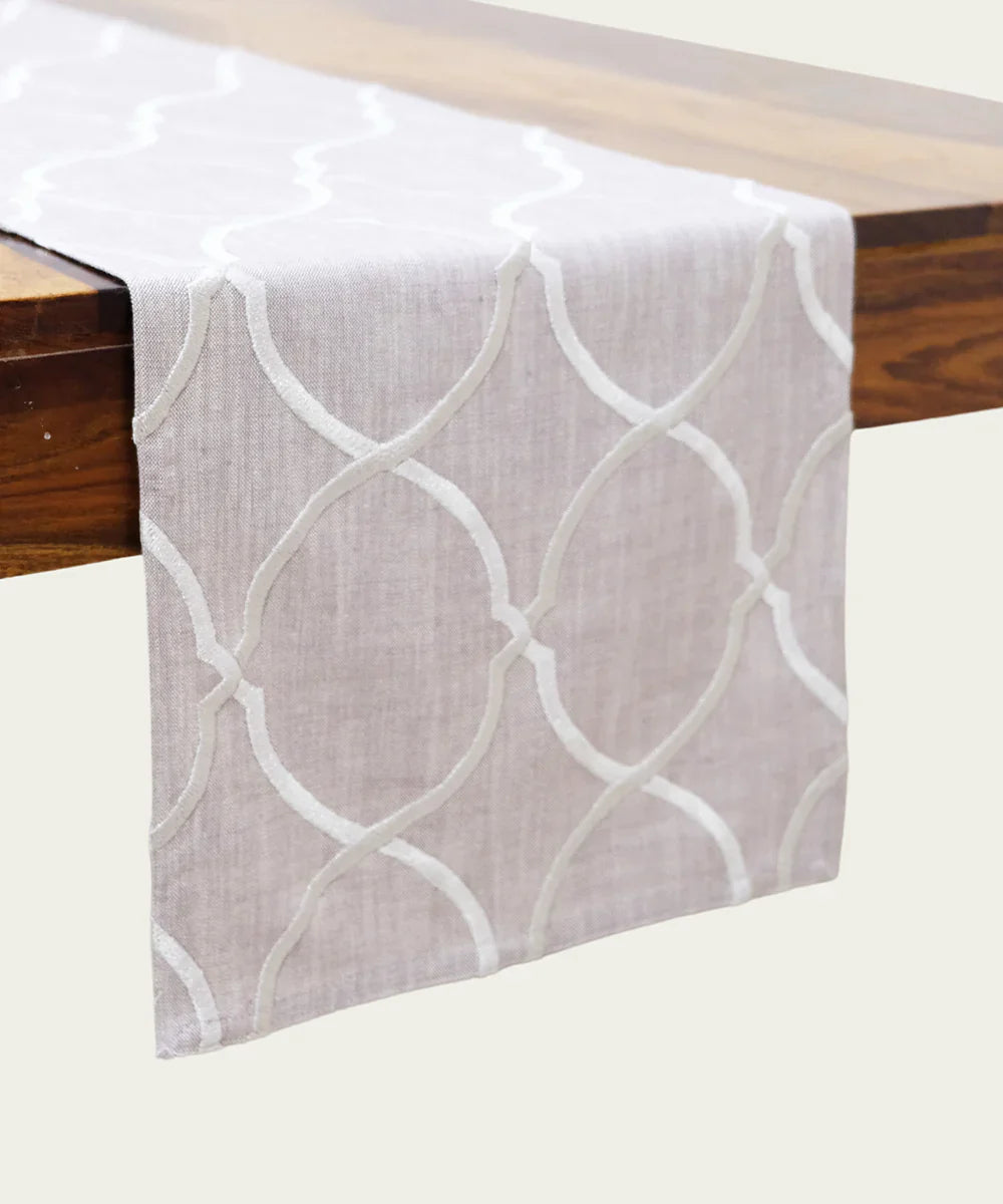 6 seater Mauve Moroccan Embroidered Cotton Table Runner | SHOBITAM