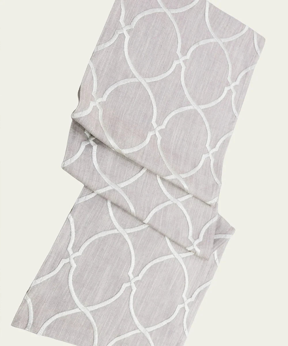 6 seater Mauve Moroccan Embroidered Cotton Table Runner | SHOBITAM