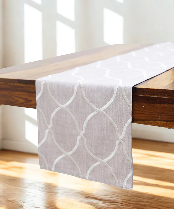 6 seater Mauve Moroccan Embroidered Cotton Table Runner | SHOBITAM