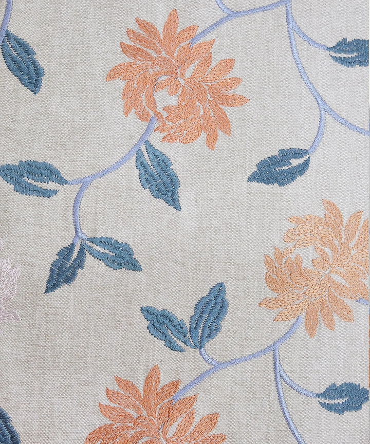 4 seater Beige with multi floral Embroidered Cotton Table Runner | SHOBITAM