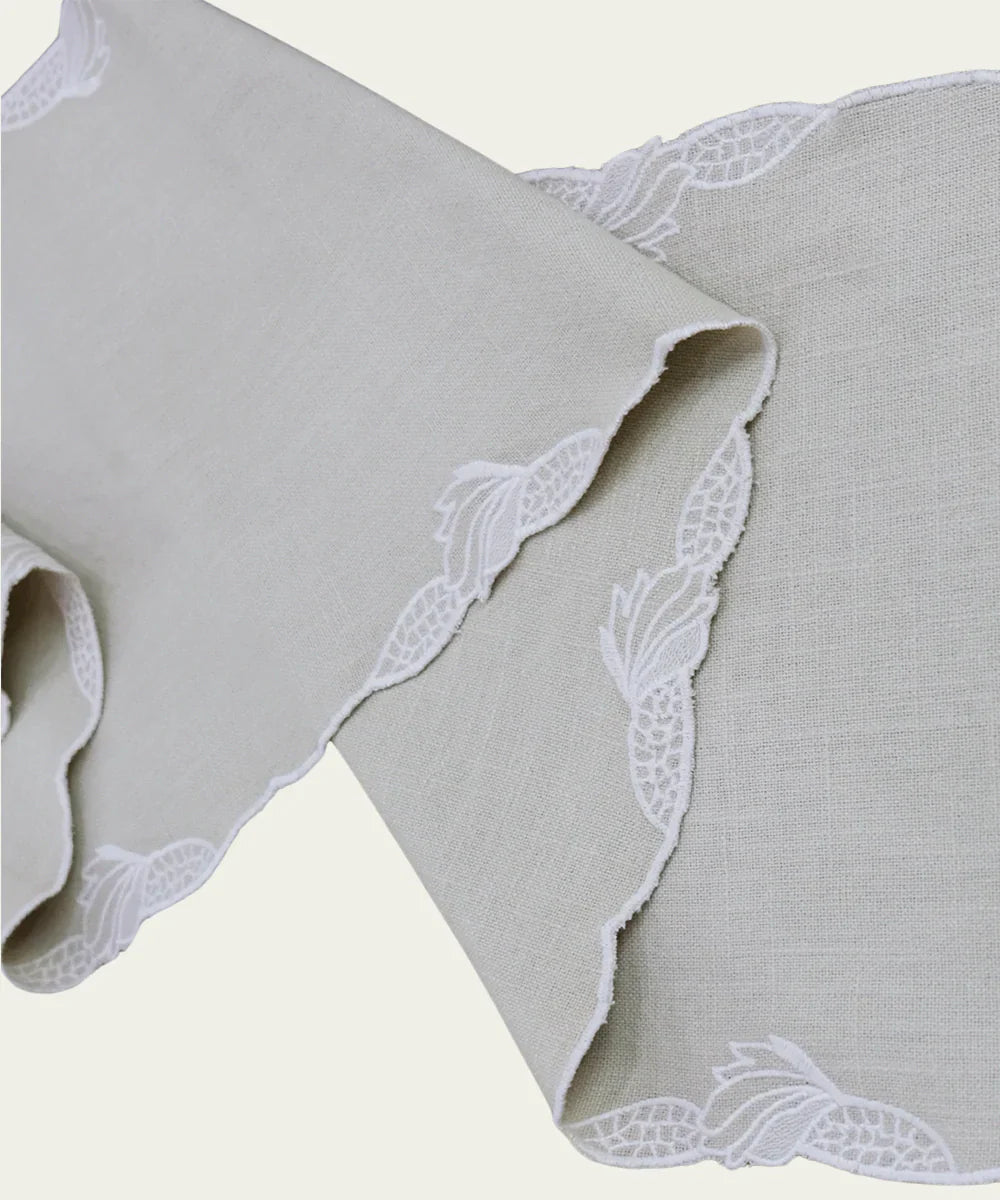 6 Seater Beige Cotton Slub Cutwork Table runner (12"x75") | SHOBITAM