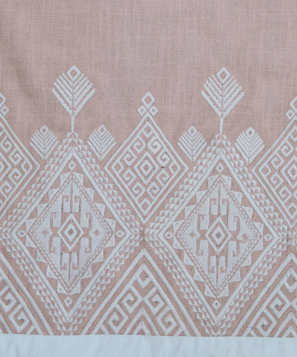 6 Seater Coral Cotton Slub Geometric Embroidered Table Runner (13"x84") | SHOBITAM