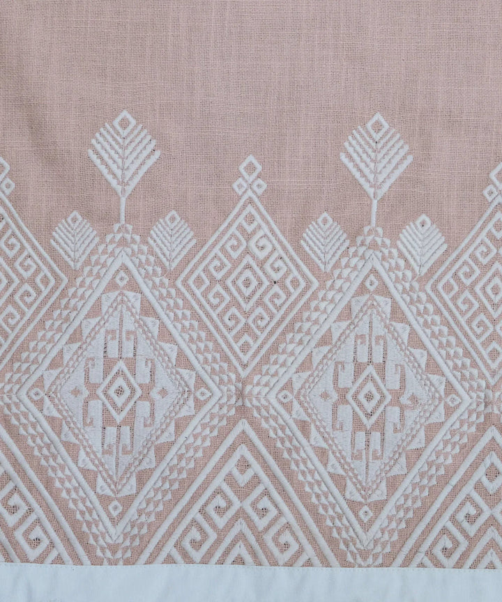 6 Seater Coral Cotton Slub Geometric Embroidered Table Runner (13"x84") | SHOBITAM
