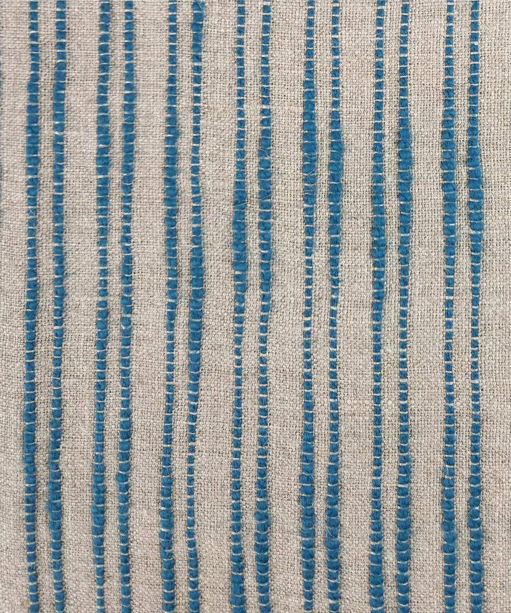 6 seater Linen Natural & Teal Yarn Dye Table Runner | SHOBITAM