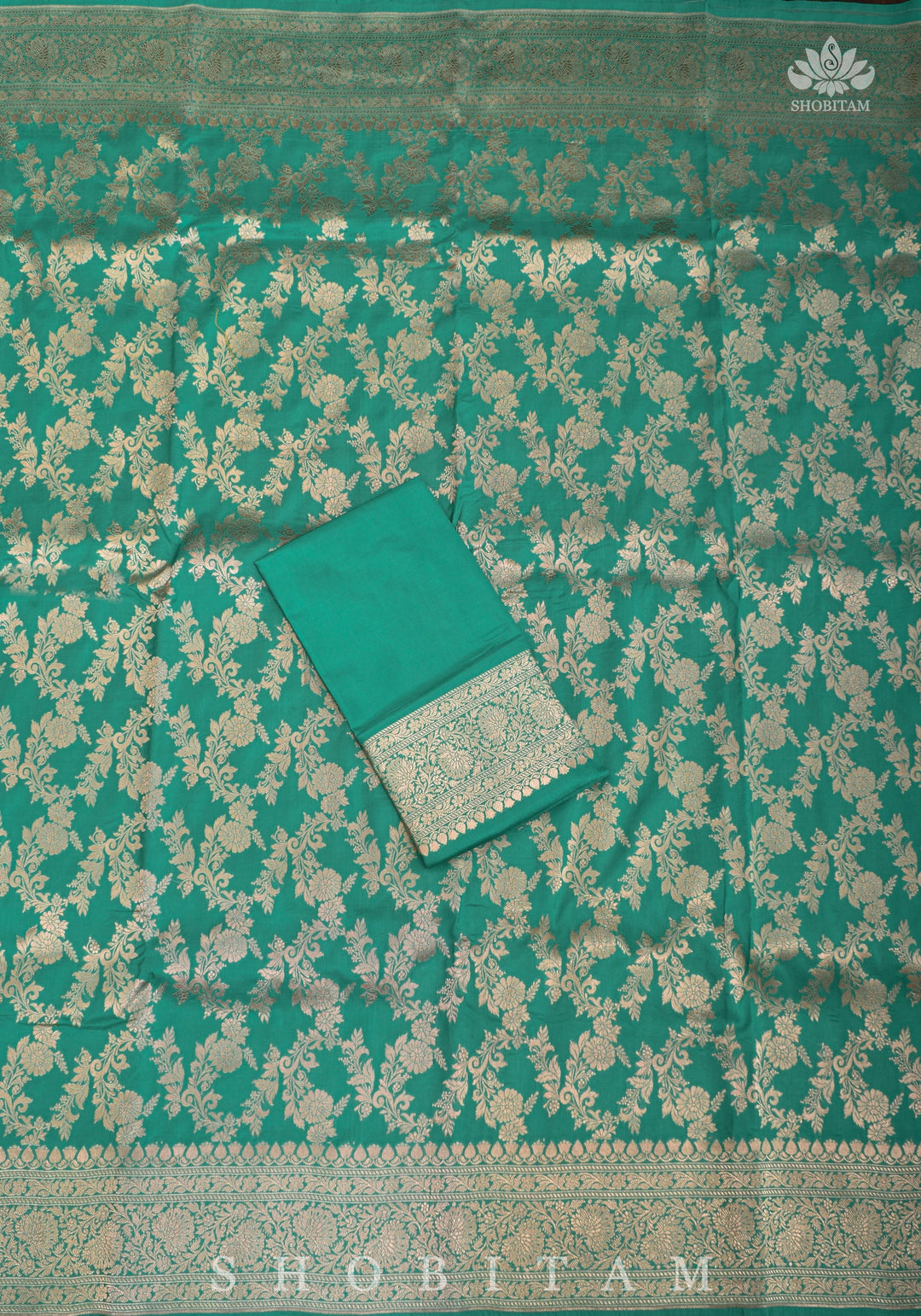 Pure Katan Silk Banarasi Saree in Sea Green with Floral Jaal Weave | SILK MARK CERTIFIED