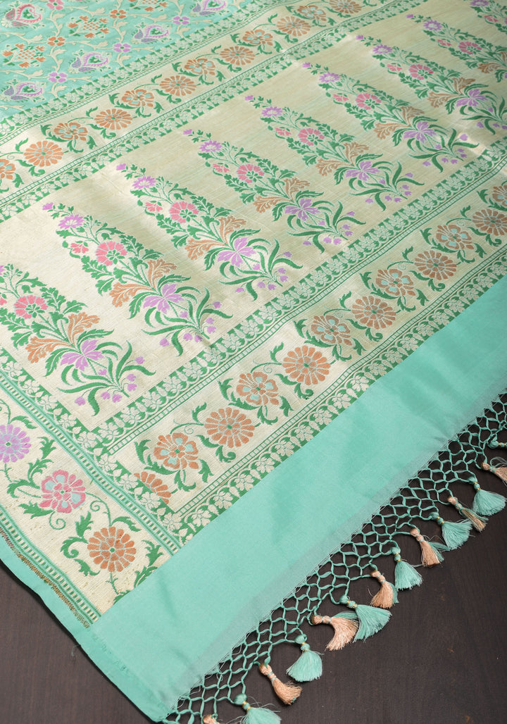 Pure Katan Silk Banarasi Saree with Patola Weave in Aqua | SILK MARK CERTIFIED