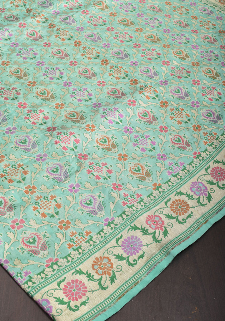 Pure Katan Silk Banarasi Saree with Patola Weave in Aqua | SILK MARK CERTIFIED