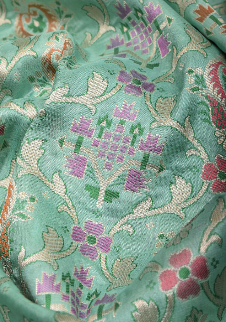 Pure Katan Silk Banarasi Saree with Patola Weave in Aqua | SILK MARK CERTIFIED
