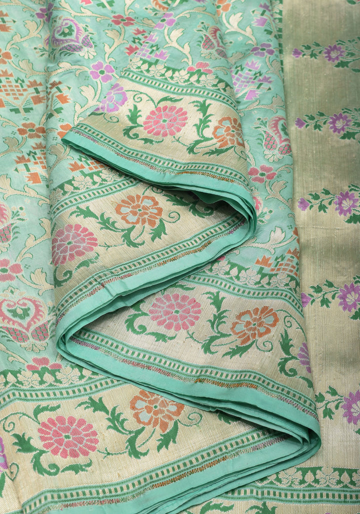 Pure Katan Silk Banarasi Saree with Patola Weave in Aqua | SILK MARK CERTIFIED