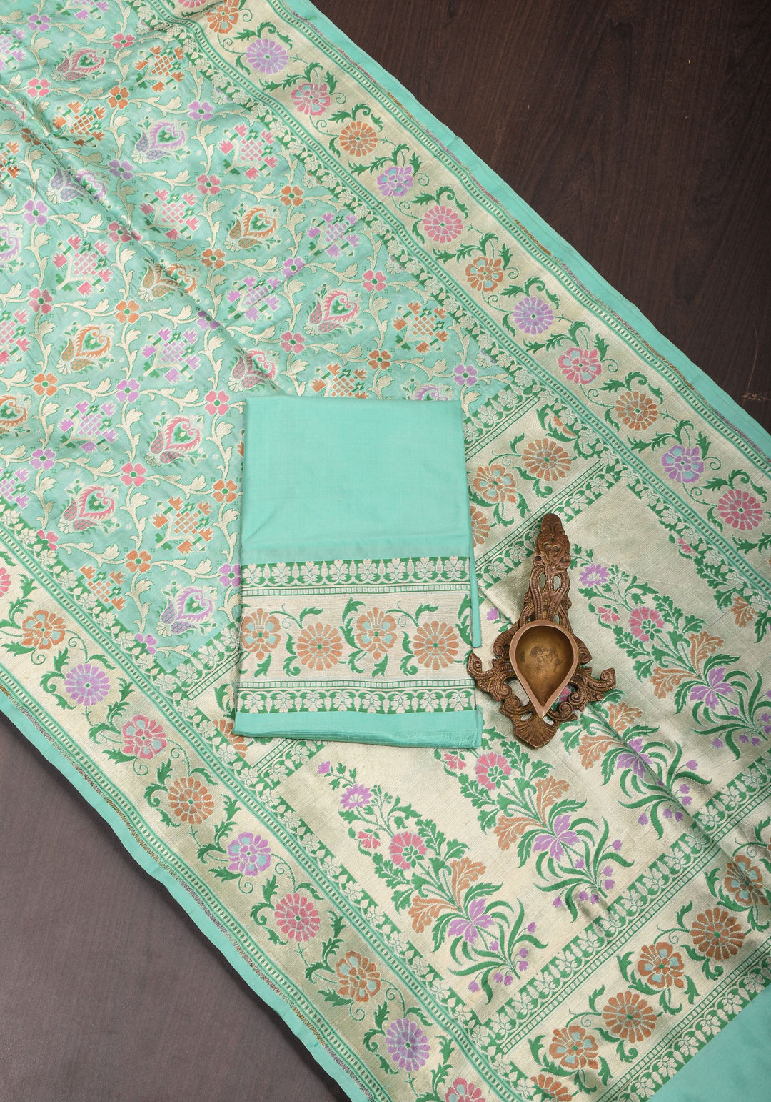 Pure Katan Silk Banarasi Saree with Patola Weave in Aqua | SILK MARK CERTIFIED