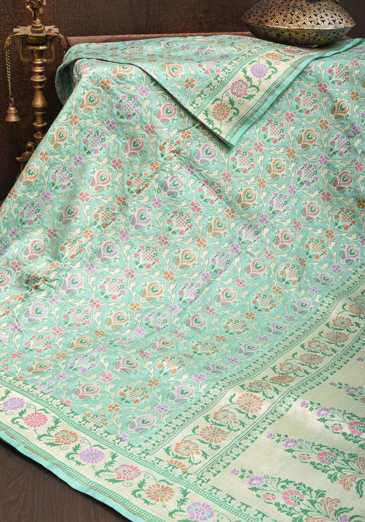 Pure Katan Silk Banarasi Saree with Patola Weave in Aqua | SILK MARK CERTIFIED