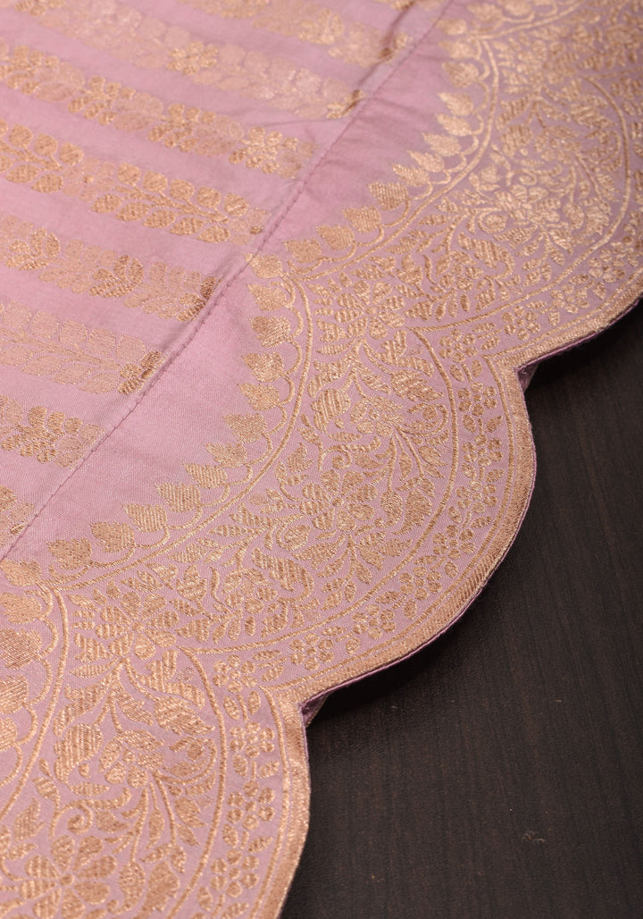 Unique Scalloped Borders Pure Brocade Banarasi Katan Silk Saree in Light PInk | SILK MARK CERTIFIED | SHOBITAM