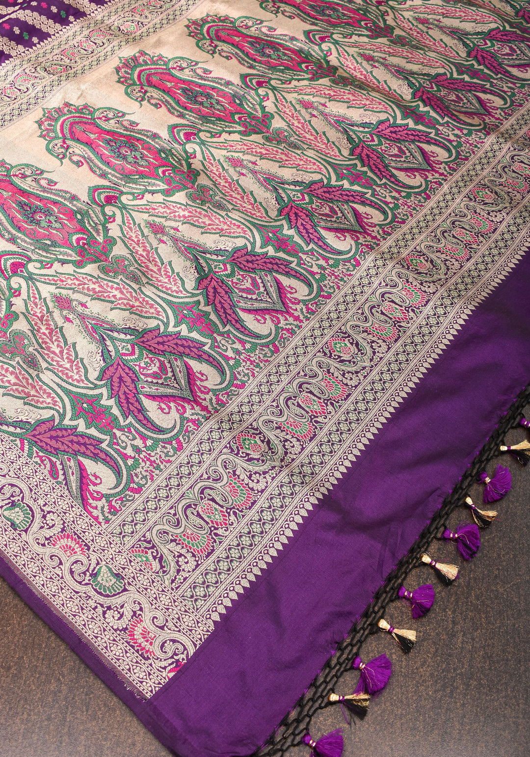 Exquisite Banarasi Silk Saree in Purple with Meenakari Leheria Jaal with Intricate Pallu and Zari  | SILK MARK CERTIFIED