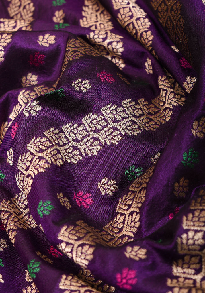 Exquisite Banarasi Silk Saree in Purple with Meenakari Leheria Jaal with Intricate Pallu and Zari  | SILK MARK CERTIFIED