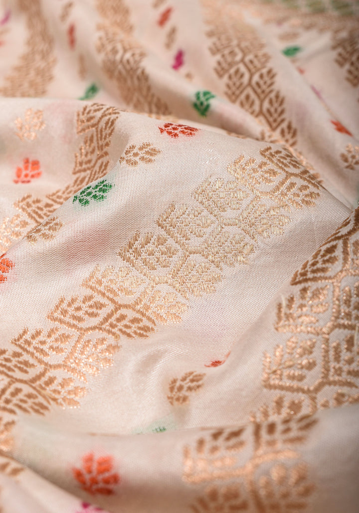 Ivory Exquisite Banarasi Silk Saree with Meenakari Leheria Jaal with Intricate Pallu and Zari  | SILK MARK CERTIFIED