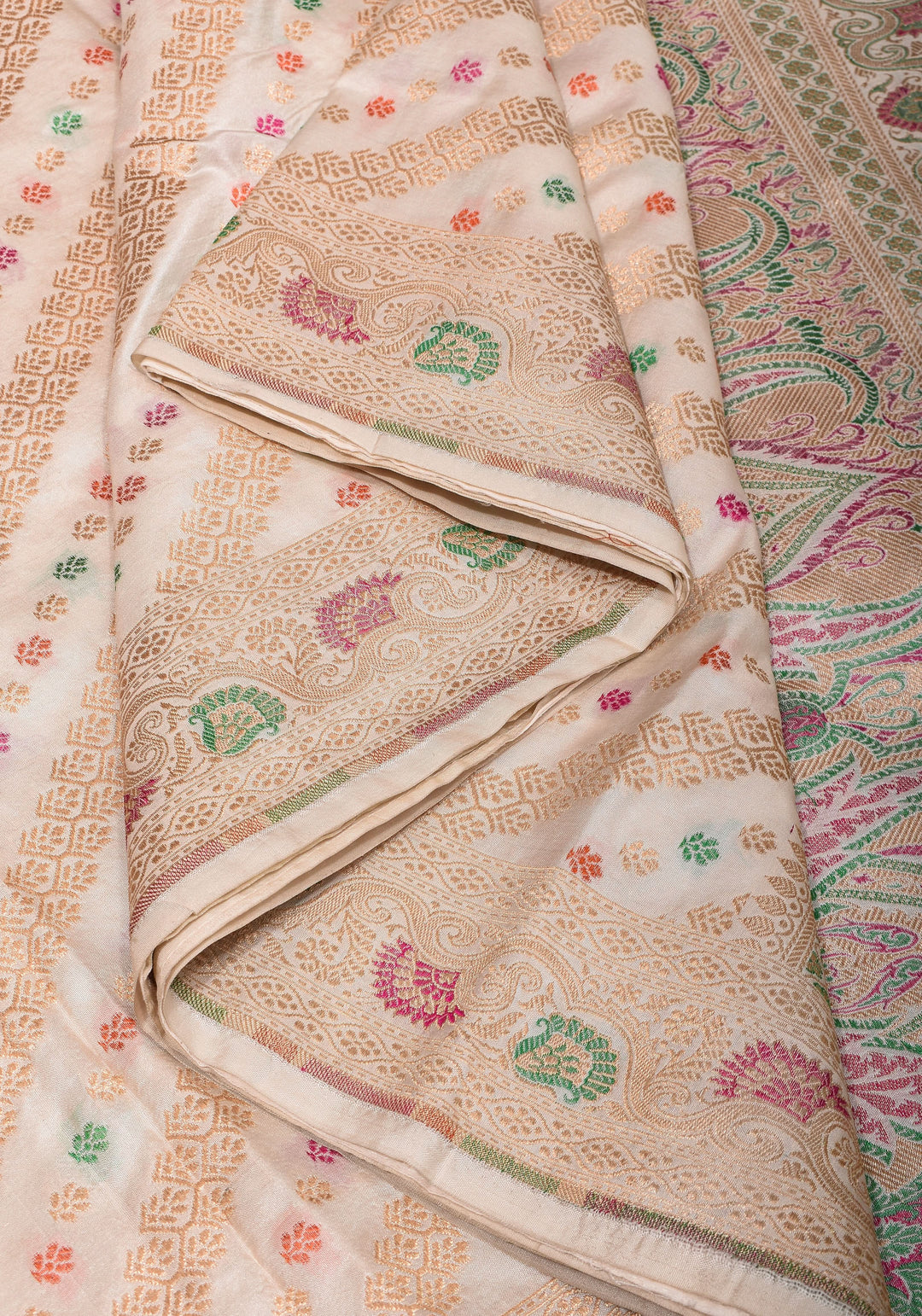 Ivory Exquisite Banarasi Silk Saree with Meenakari Leheria Jaal with Intricate Pallu and Zari  | SILK MARK CERTIFIED