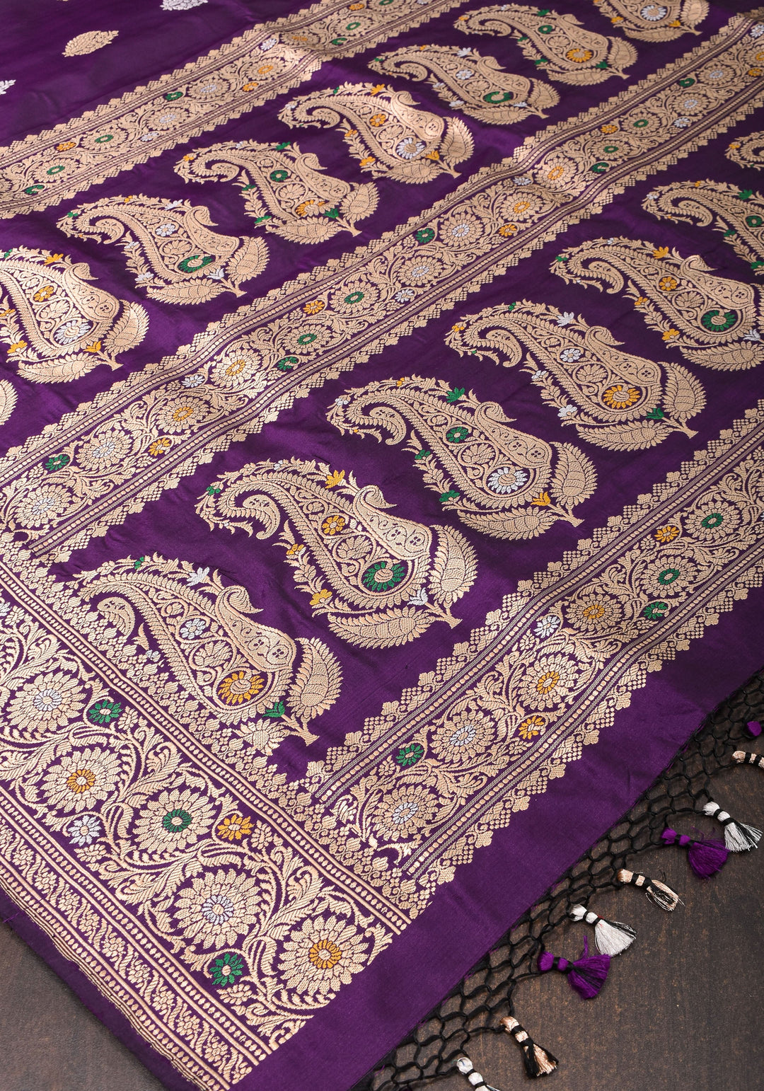 Purple Exquisite Banarasi Katan Silk Saree with Meenakari Border | SILK MARK CERTIFIED