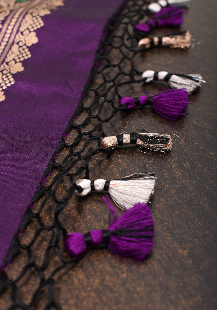 Purple Exquisite Banarasi Katan Silk Saree with Meenakari Border | SILK MARK CERTIFIED
