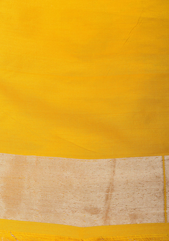 Exquisite Yellow Banarasi Katan Silk Saree with Blooming Floral Alfi Jaal, Grand Pallu and Zari | SILK MARK CERTIFIED