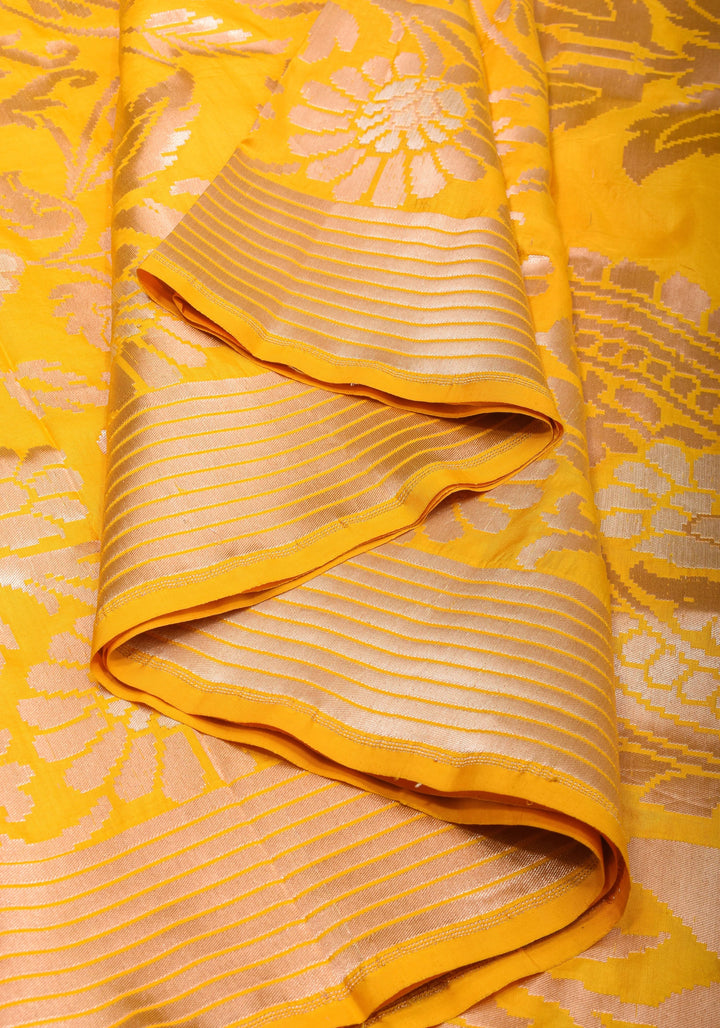 Exquisite Yellow Banarasi Katan Silk Saree with Blooming Floral Alfi Jaal, Grand Pallu and Zari | SILK MARK CERTIFIED