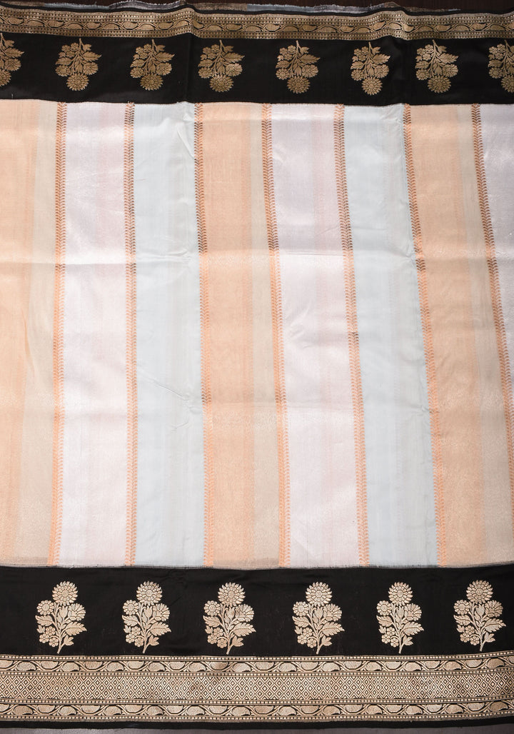 Exquisite Banarasi Tissue and Katan Silk Panel Design Saree with Black Borders | SILK MARK CERTIFIED