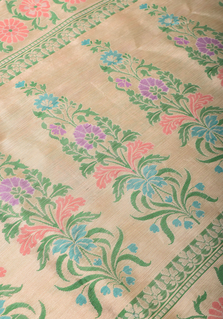 Exquisite Patola Meenakari Banarasi Jaal Katan Silk Saree in Cream with Intricate Pallu | SILK MARK CERTIFIED