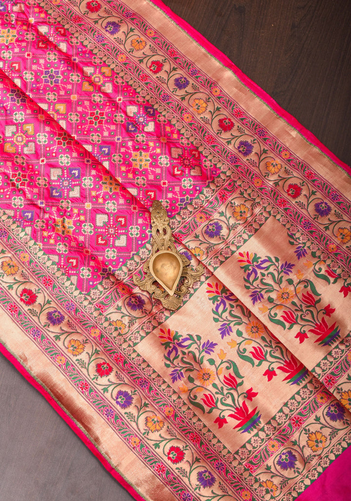 Pink Patola Meenakari Banarasi Katan Silk Saree with Paithani Border and Pallu | SILK MARK CERTIFIED