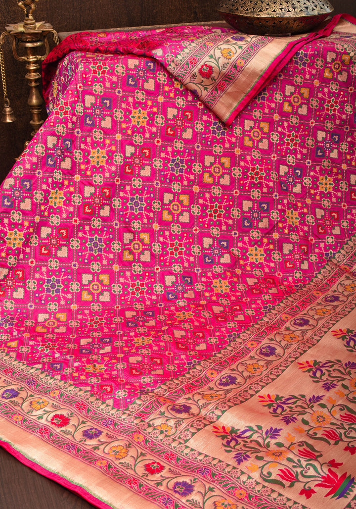 Pink Patola Meenakari Banarasi Katan Silk Saree with Paithani Border and Pallu | SILK MARK CERTIFIED