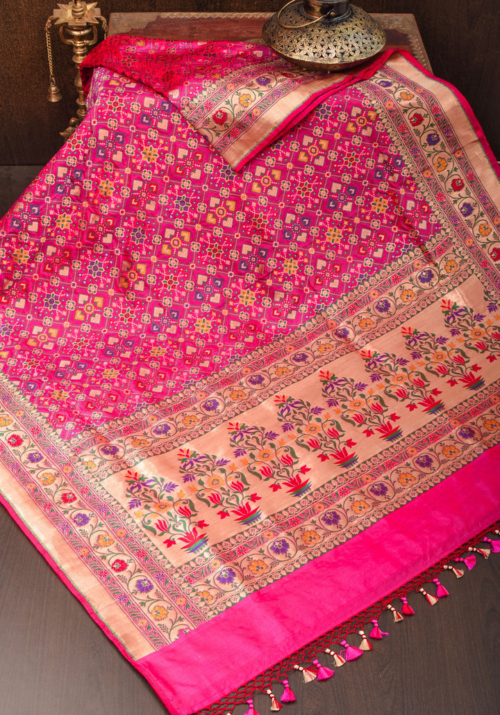 Pink Patola Meenakari Banarasi Katan Silk Saree with Paithani Border and Pallu | SILK MARK CERTIFIED