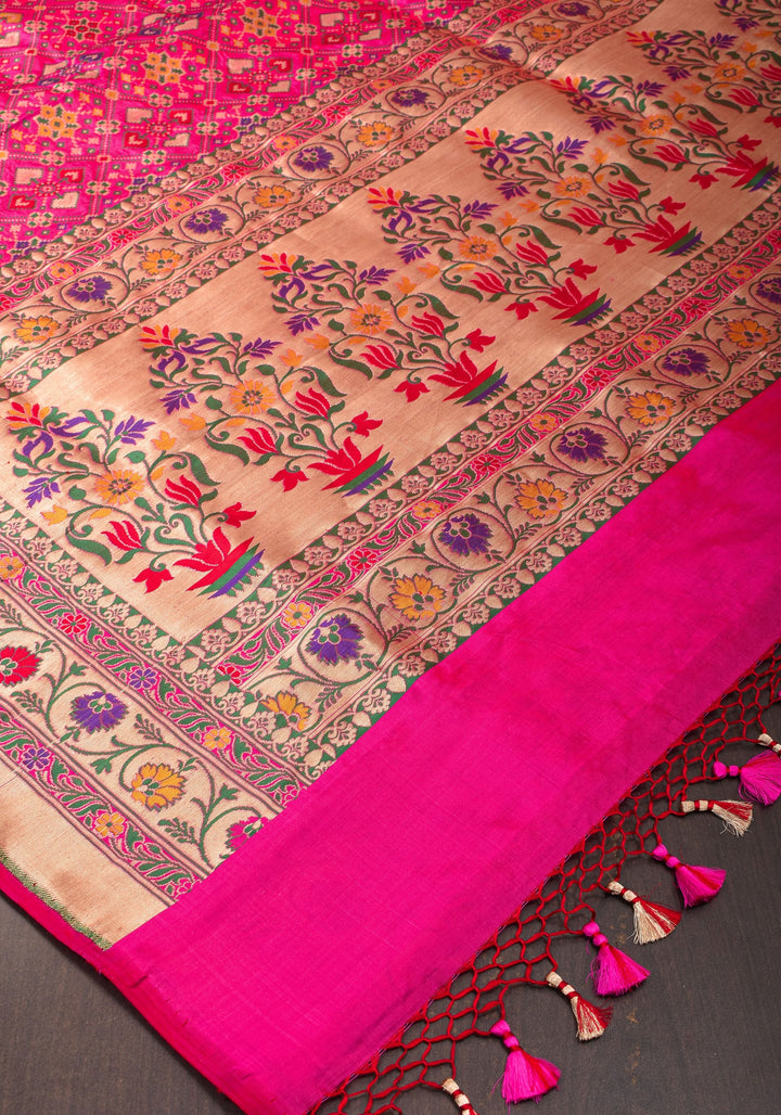 Pink Patola Meenakari Banarasi Katan Silk Saree with Paithani Border and Pallu | SILK MARK CERTIFIED