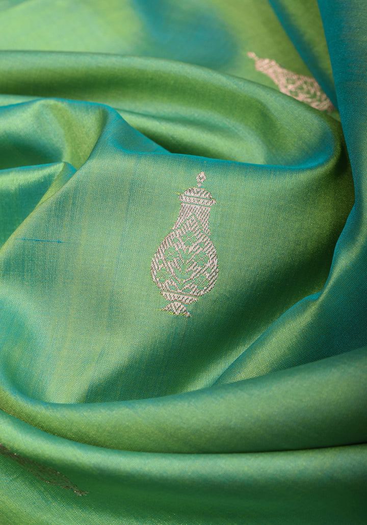 Sea Green Kora kadhiyail Pure Banarasi Katan Silk Saree  | SILK MARK CERTIFIED