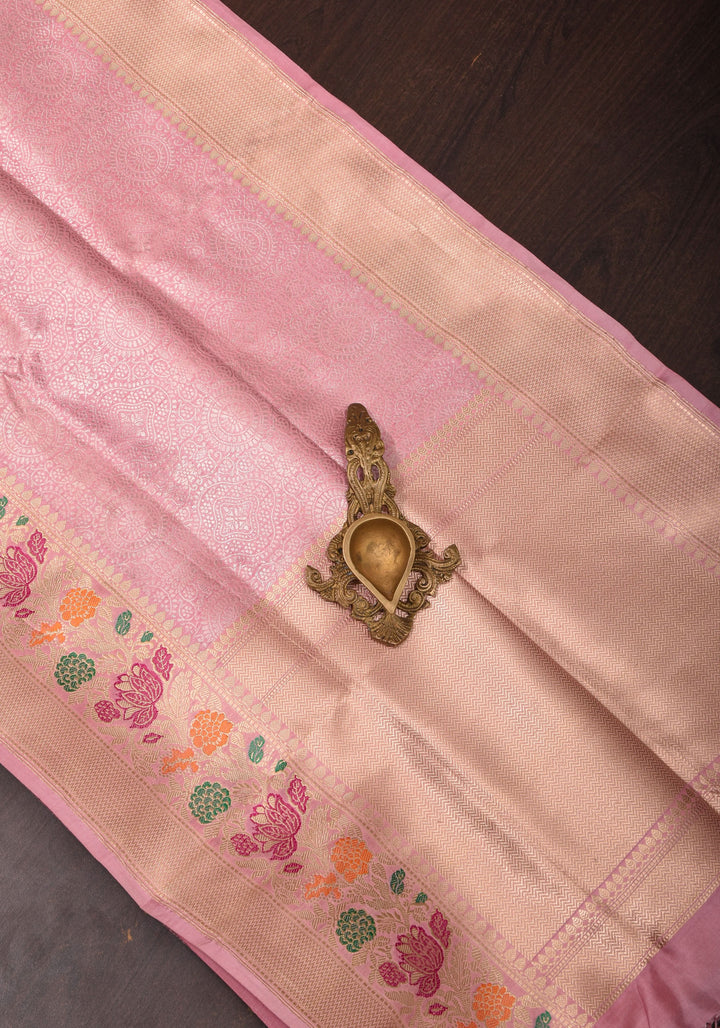 Dusty Pink Banarasi Katan Silk Saree with Brocade and Meenakari Border | SILK MARK CERTIFIED