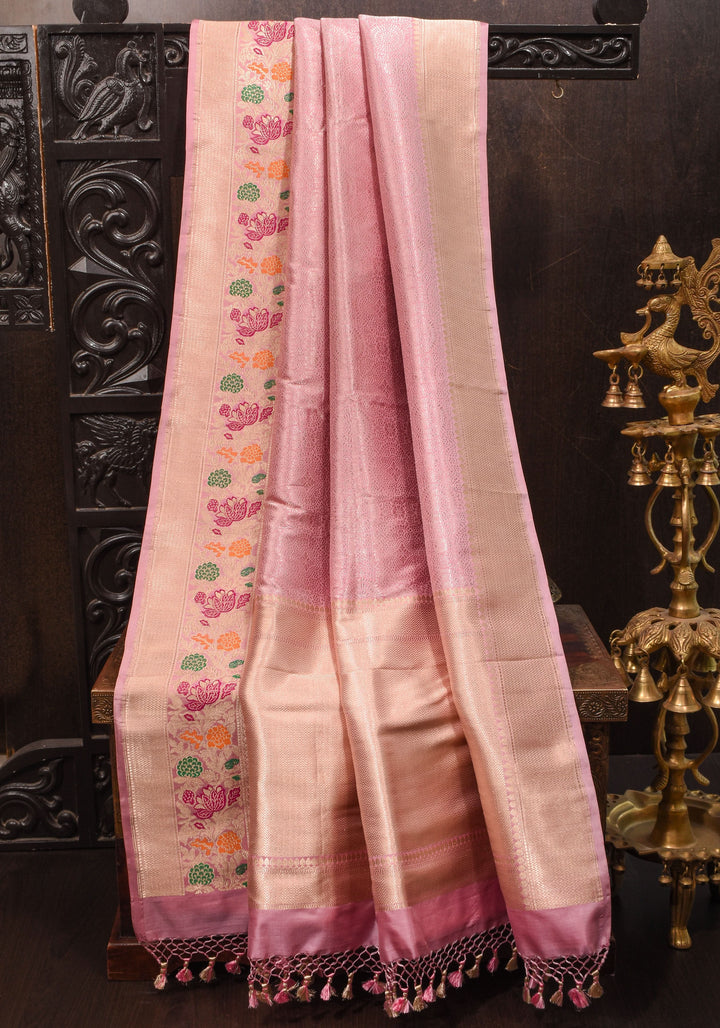 Dusty Pink Banarasi Katan Silk Saree with Brocade and Meenakari Border | SILK MARK CERTIFIED