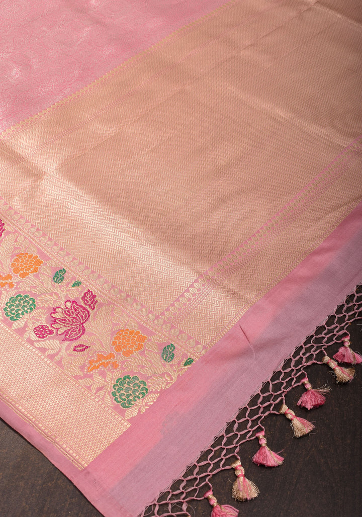 Dusty Pink Banarasi Katan Silk Saree with Brocade and Meenakari Border | SILK MARK CERTIFIED