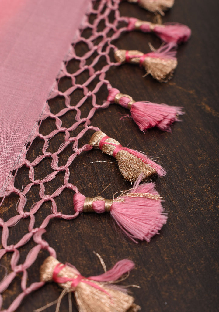 Dusty Pink Banarasi Katan Silk Saree with Brocade and Meenakari Border | SILK MARK CERTIFIED