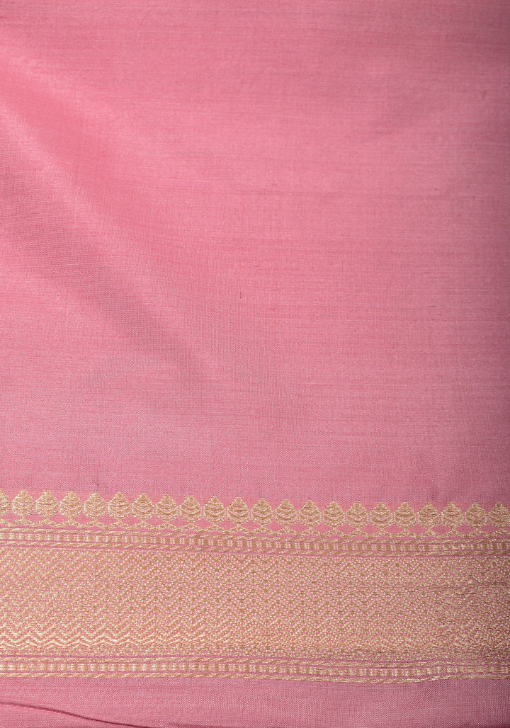 Dusty Pink Banarasi Katan Silk Saree with Brocade and Meenakari Border | SILK MARK CERTIFIED