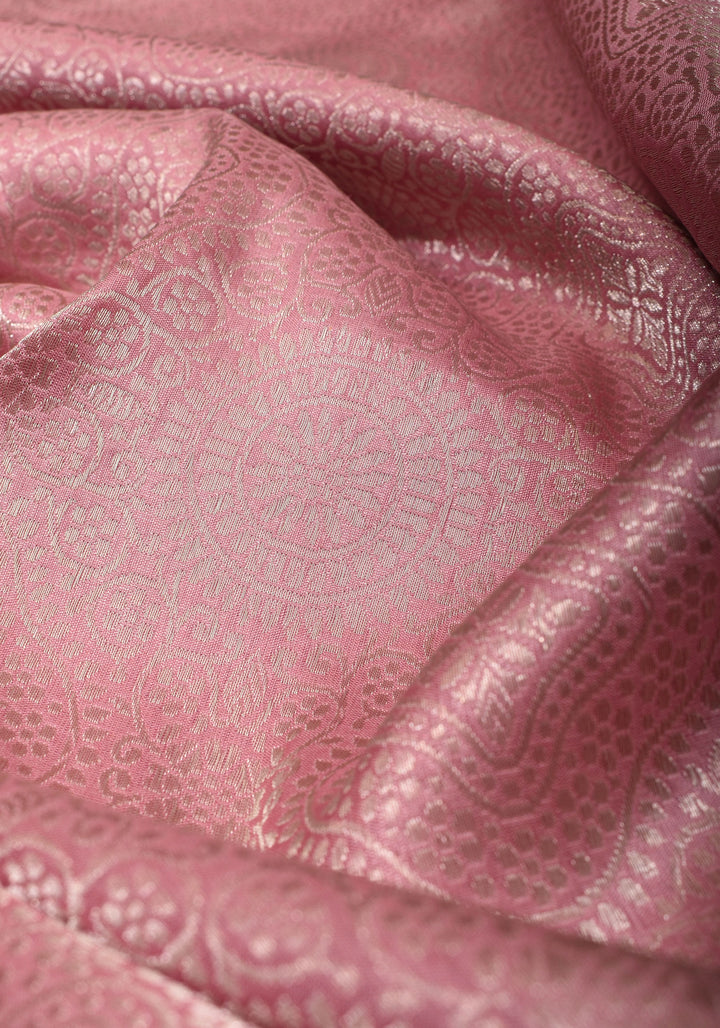 Dusty Pink Banarasi Katan Silk Saree with Brocade and Meenakari Border | SILK MARK CERTIFIED