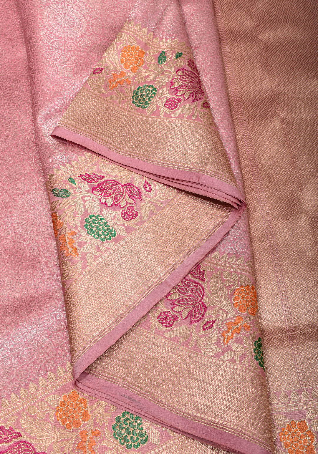 Dusty Pink Banarasi Katan Silk Saree with Brocade and Meenakari Border | SILK MARK CERTIFIED