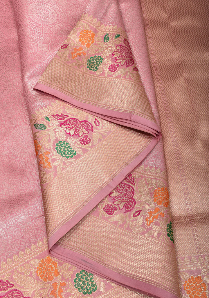 Dusty Pink Banarasi Katan Silk Saree with Brocade and Meenakari Border | SILK MARK CERTIFIED